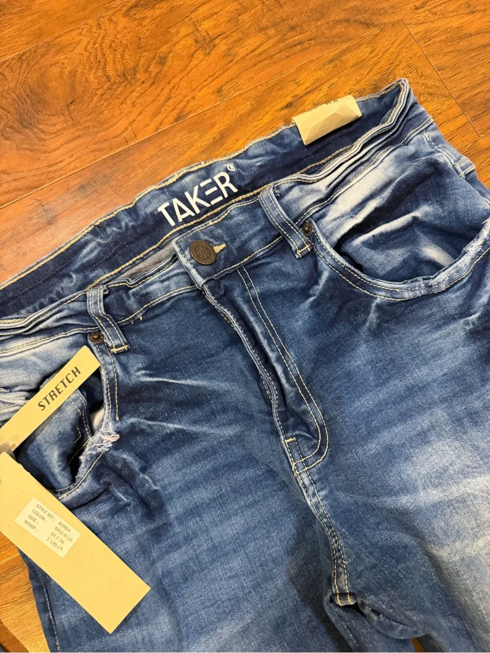 NEW Taker Jeans 34x36 Blue Men's Slim Fit Zip Up Leg